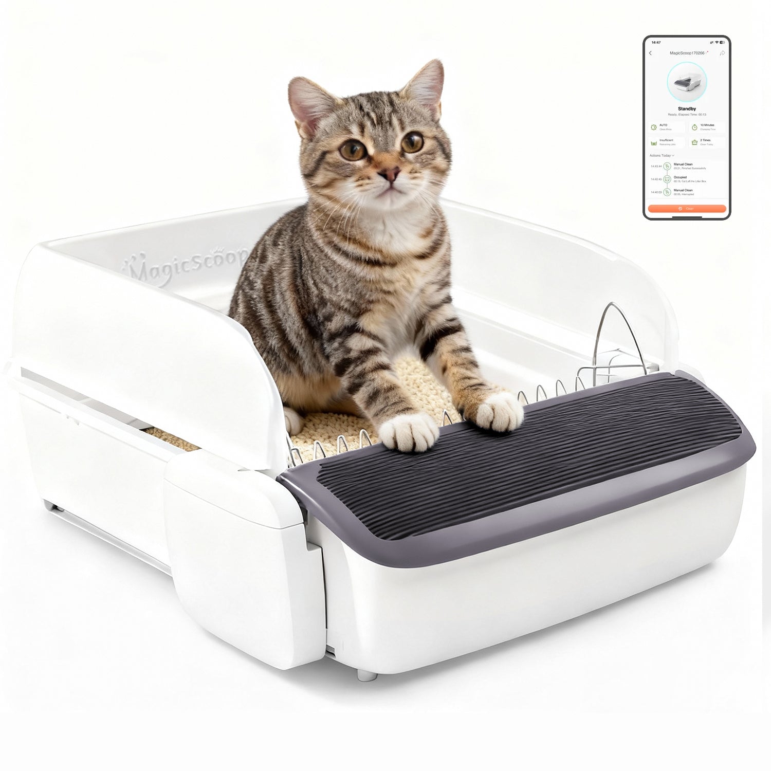 Mobbycalico Self-Cleaning Automatic Cat Litter Box for Multiple Cats, 7L Extra Large with App Control/Safety Anti-Pinching Design/Dual Deodorization Open-top Litter Box with Waste Bag/Deodorizer