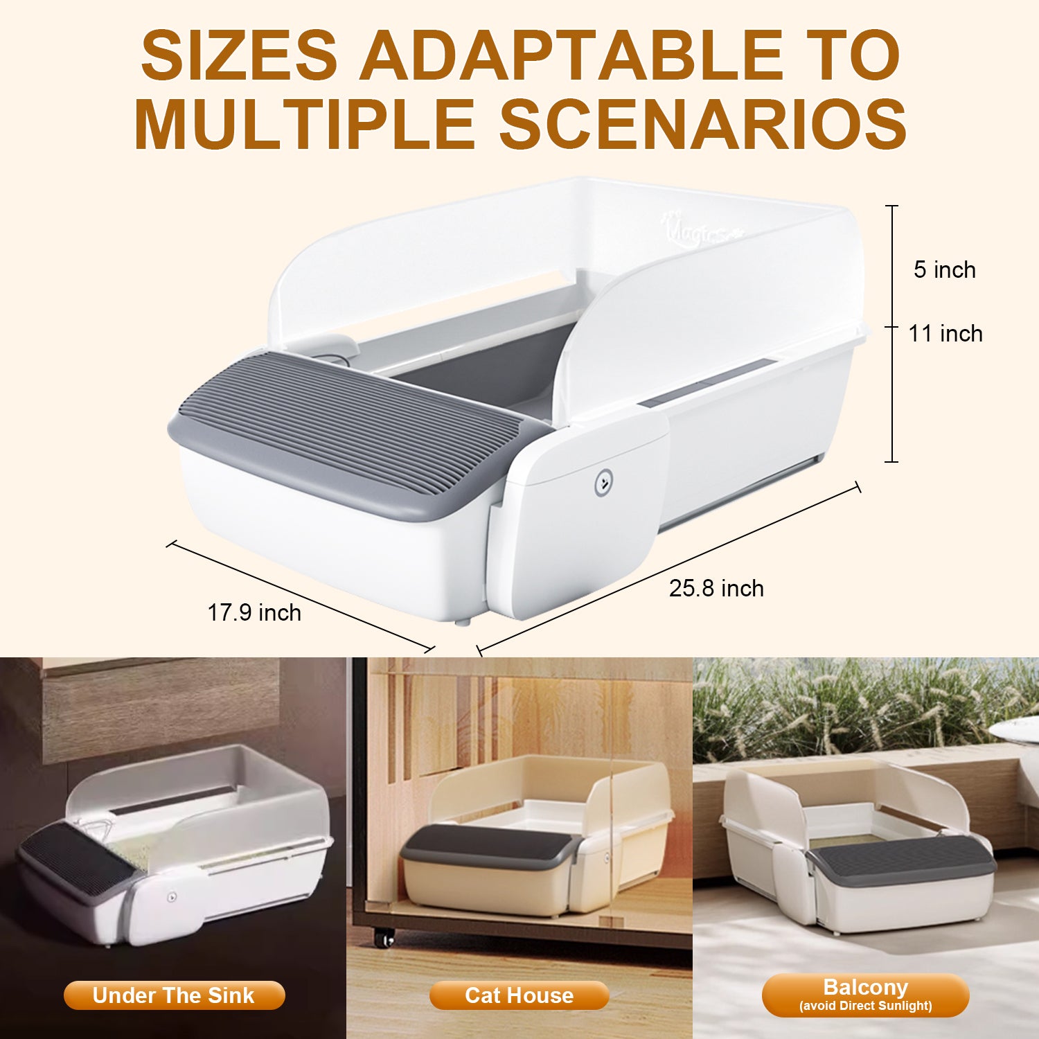 Mobbycalico Self-Cleaning Automatic Cat Litter Box for Multiple Cats, 7L Extra Large with App Control/Safety Anti-Pinching Design/Dual Deodorization Open-top Litter Box with Waste Bag/Deodorizer